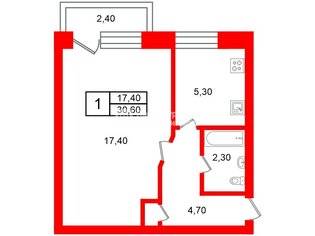 1-комн. кв. 30.6 м² 4/5 этаж