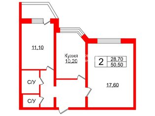 2-комн. кв. 50.5 м² 5/9 этаж