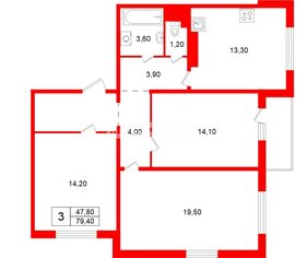 3-комн. кв. 79.4 м² 13/14 этаж