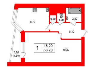 1-комн. кв. 36.7 м² 2/16 этаж