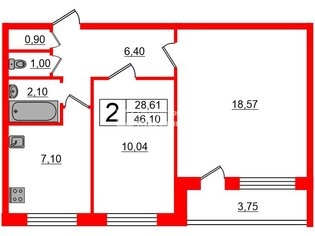 2-комн. кв. 46.1 м² 7/9 этаж