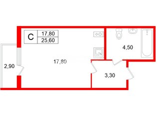 Студия 25.6 м² 1/4 этаж