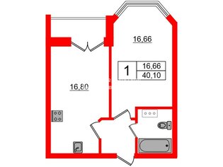 1-комн. кв. 40.1 м² 12/25 этаж