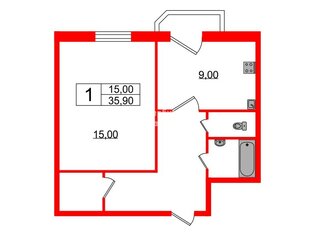 1-комн. кв. 35.9 м² 4/18 этаж