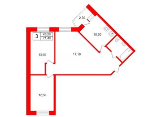 3-комн. кв. 71.4 м² 4/15 этаж