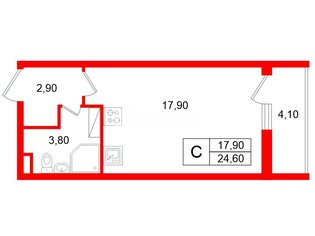 Студия 24.6 м² 7/12 этаж