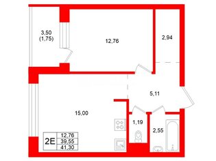 1-комн. кв. 39.6 м² 10/11 этаж