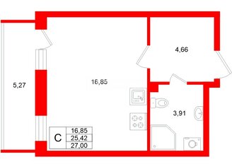 Студия 26.4 м² 23/24 этаж