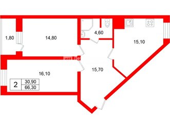 2-комн. кв. 66.3 м² 4/23 этаж
