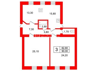 3-комн. кв. 90 м² 1/7 этаж