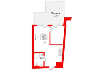 1-комн. кв. 50.8 м² 1/5 этаж
