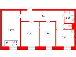  Квартира 71.1 кв.м.