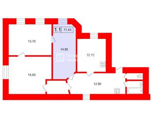 Комната 14.8 м² в 3-комн. кв. 4/9 этаж
