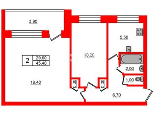 2-комн. кв. 45.4 м² 4/5 этаж