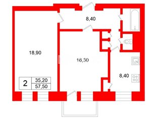 2-комн. кв. 57.5 м² 4/5 этаж