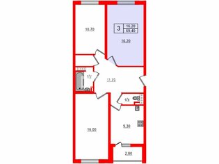 Комната 16.2 м² в 3-комн. кв. 1/6 этаж