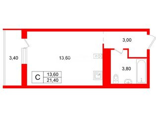 Студия 21.4 м² 6/16 этаж