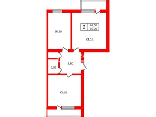 2-комн. кв. 76 м² 2/4 этаж