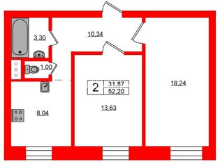 2-комн. кв. 52.2 м² 5/5 этаж