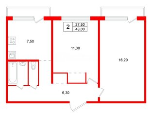 2-комн. кв. 48 м² 4/5 этаж