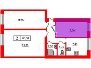 Комната 9.6 м² в 3-комн. кв. 3/5 этаж