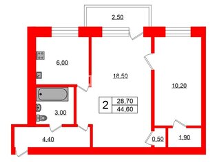 2-комн. кв. 44.6 м² 3/3 этаж