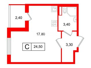 Студия 24.5 кв.м. у метро Московская
