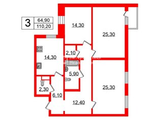 3-комн. кв. 110.2 м² 6/16 этаж