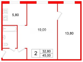 2-комн. кв. 45 м² 1/5 этаж