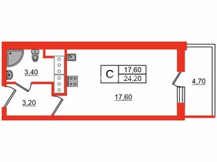 Студия 24.2 м² 18/24 этаж