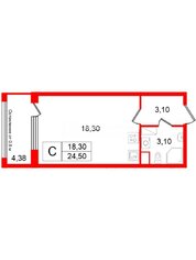 Студия 24.5 м² 3/12 этаж