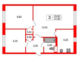 3-комн. кв. 41.9 м² 1/5 этаж