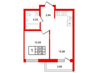 Квартира 37.48 кв.м. у метро Девяткино