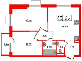 2-комн. кв. 51.3 м² 13/24 этаж