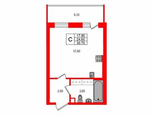 Студия 24.6 м² 15/27 этаж