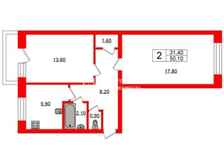 2-комн. кв. 50.1 м² 5/9 этаж