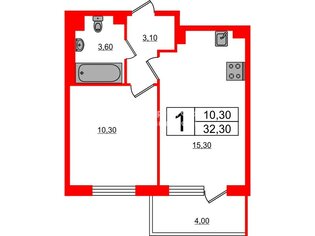 1-комн. кв. 32.3 м² 4/4 этаж