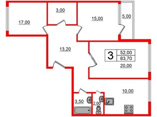 3-комн. кв. 83.7 м² 6/12 этаж