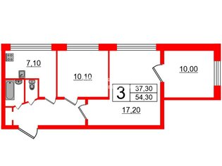 3-комн. кв. 54.3 м² 1/5 этаж