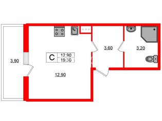 Студия 19.3 м² 2/25 этаж