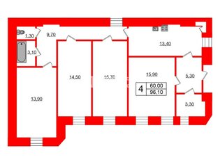 4-комн. кв. 96.1 м² 2/6 этаж