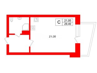Студия 29.4 м² 4/9 этаж