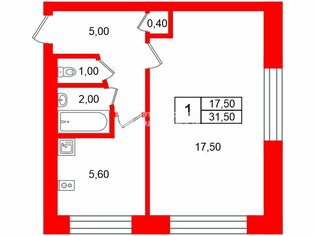 1-комн. кв. 31.5 м² 5/5 этаж