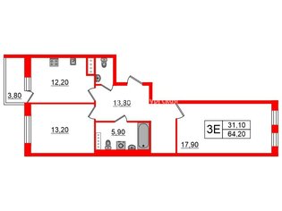 2-комн. кв. 64.2 м² 8/10 этаж