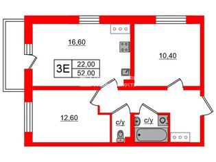 2-комн. кв. 52 м² 8/25 этаж