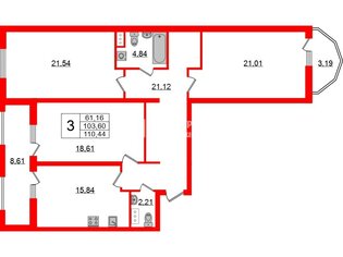 3-комн. кв. 103.6 м² 6/13 этаж