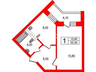 1-комн. кв. 35.3 м² 16/27 этаж