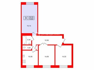 Комната 19.1 м² в 3-комн. кв. 1/5 этаж