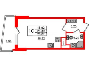 Студия 25.2 м² 7/18 этаж