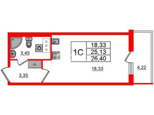 Студия 25.13 м² 8/22 этаж